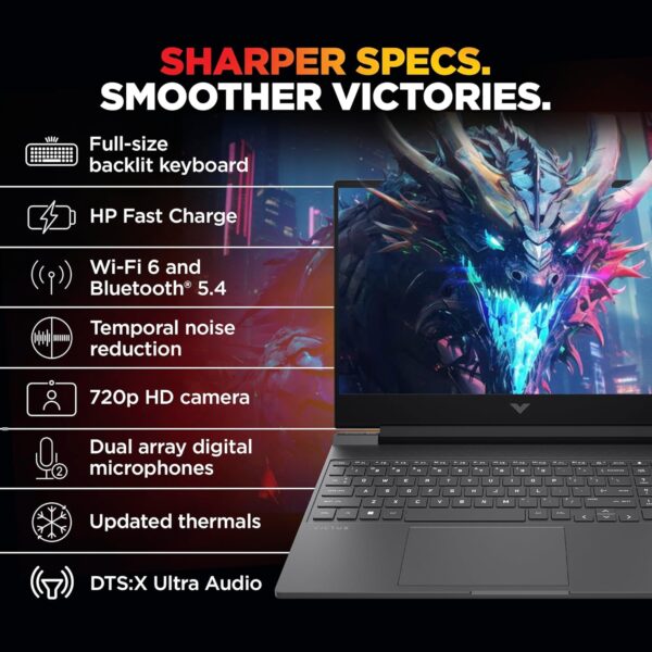 About this item Powerful Productivity: 13th Generation Intel Core i7-13620H processor delivers unmatched speed and intelligence, enabling impressive creating, productivity, and gaming experiences. With Turbo Boost Technology, get up to 4.9GHz for your high-demand applications. Connectivity Technology: Wi-Fi, Bluetooth, HDMI Visibly Stunning: Experience sharp details and crisp colors on the 15.6" Full HD display, 16:9 aspect ratio, ultra-slim design and narrow bezels. Internal Specifications: RAM - 16 GB of Dual-channel DDR4, 2 SODIMM modules; Storage - 512 GB SSD NVMe storage to store your files and media Ports: two USB 3.2 Type-C port, one USB 2.0 Type-A port and one USB 3.2 Type-A port. Keyboard: Multi languages Multi-Color illuminated full size keyboard with numeric pad - Image 5
