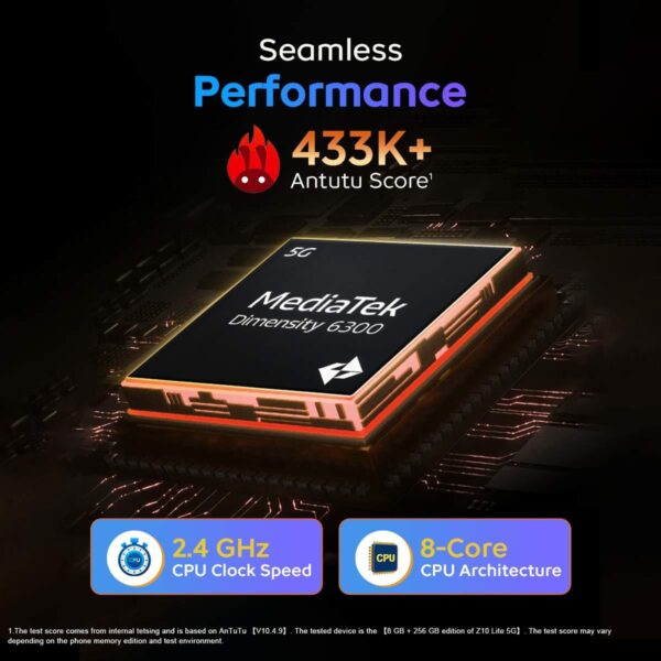 iQOO Z10 Lite 5G (Titanium Blue, 4GB RAM, 128GB Storage) | 6000 mAh Battery | Dimensity 6300 5G Processor with 433K+* AnTuTu Score | IP64 Rated & Military Grade Shock-Resistance* - Image 5