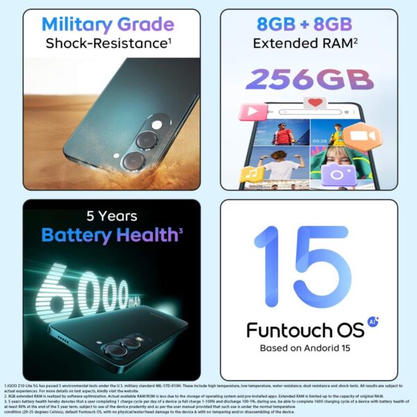 iQOO Z10 Lite 5G (Titanium Blue, 4GB RAM, 128GB Storage) | 6000 mAh Battery | Dimensity 6300 5G Processor with 433K+* AnTuTu Score | IP64 Rated & Military Grade Shock-Resistance* - Image 7
